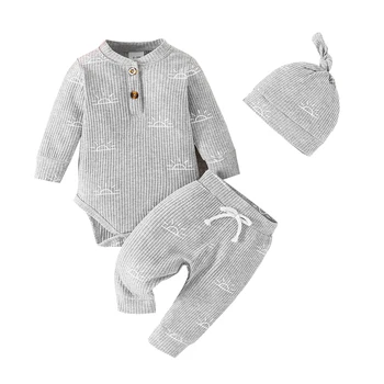 0-18 месеца новородени момчета момичета дрехи комплект бебе за малко дете бебе дълъг ръкав боди + панталони + шапка памук облекло костюм