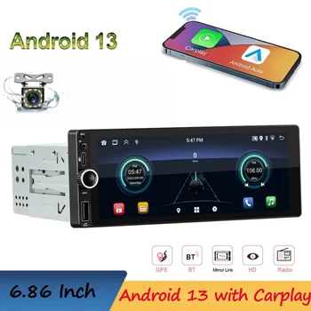 1 Din Android Car Radio Wireless CarPlay Android-Auto Wifi Bluetooth Handsfree GPS FM RDS USB 6.86