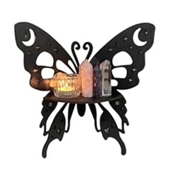 1 парче пеперуда дисплей рафт, дърво плаващи рафтове черен стилен ъгъл стелажи пеперуда ъгъл рафт