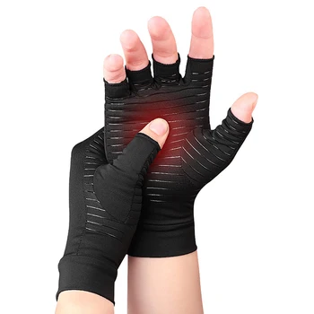 1 чифт компресионни ръкавици Ръчни медни артритни ръкавици Облекчаване на болката в ставите Половин пръст Ръкавици против хлъзгаща терапия за жени Мъжки