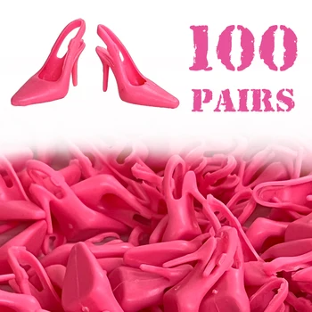 100 чифта /комплект мода розови обувки парти ботуши модерни сандали за кукла Барби аксесоари момиче 1/6 кукла обличане играчки
