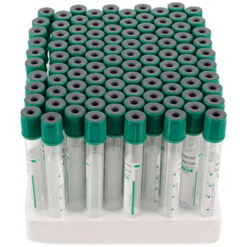 100pcs Вакуумни тръби за събиране на кръв Литиеви хепаринови тръби Стъклени лабораторни тръби Биохимична епруветка (5ml)
