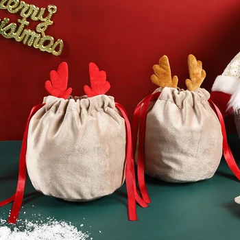 10Pcs/Lot Коледа лосове кадифе шнур чанти малки Дядо Коледа бонбони подарък опаковка торбичка бижута кърпа чанти парти консумативи