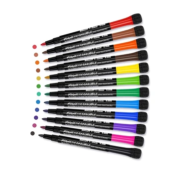 12 разнообразни цветове сухо избършете писалка магнитни маркери писалка с гума, сухи изтрива писалка бяла дъска писалки сухи изтрива маркери
