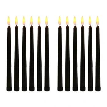  12X черни LED свещи за рожден ден, жълти безпламъкови трептене на батерии LED свещи за Хелоуин