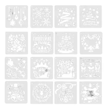 16x Коледни шаблони Комплект шаблони за рисуване Проекти Стенопис шаблон за рожден ден Начало Fabric Window Planner