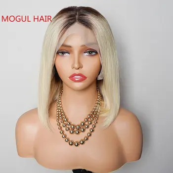 1B 613 Тъмен корен блондинка къса перука Боб 13x4 дантела отпред човешка коса перуки за жени прозрачна дантела прав MogulHair
