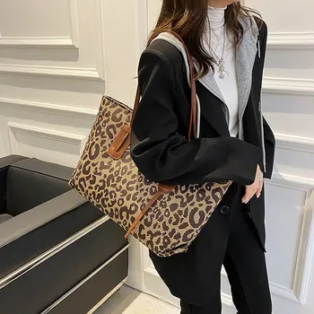 1pc есен и зима нова чанта с голям капацитет дамска чанта, мода леопард печат ръка сметка рамо чанта мрежа червено подмишниците Tot