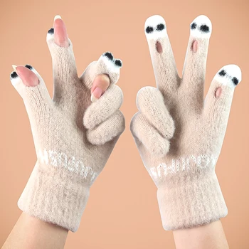 1pc Зимни ръкавици със сензорен екран Жени Мъже Топло разтягане плетени ръкавици имитация вълна пълен пръст Guantes женски плетене на една кука сгъстяване