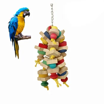 1PC Цветна птица папагал дъвчете играчки дървени блокове низ играчка домашни птици играчки висящи люлка клетка катерене стълба играчки птици продукти