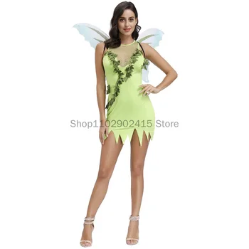 2023 Възрастен Хелоуин жени фея костюм животински пеперуда косплей фея елф косплей зелена рокля с крила етап косплей униформа