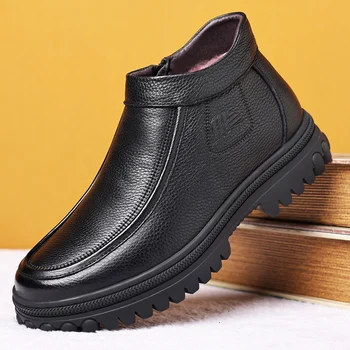 2023 Зимни мъжки памучни обувки Топли плюшени боти до глезена Студоустойчиви мъжки високи обувки Минималистични офис бизнес обувки