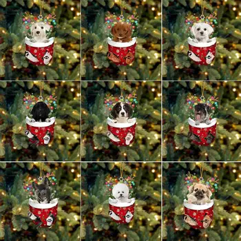 2023 Коледни орнаменти Висяща декорация 2d животно куче Коледа Семейство Висящо дърво Карикатура Висулка за продукт Персонализиране на подарък