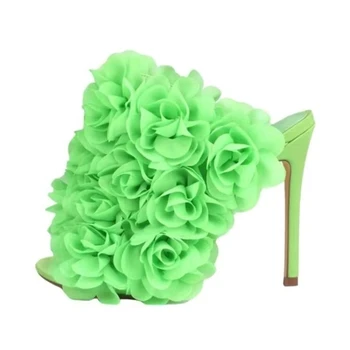 2023 Лятна мода Нови 3D розови цветя Peep Toe Stiletto високи токчета ботуши Жени етап дантела шоу обувки извънгабаритни 42 43