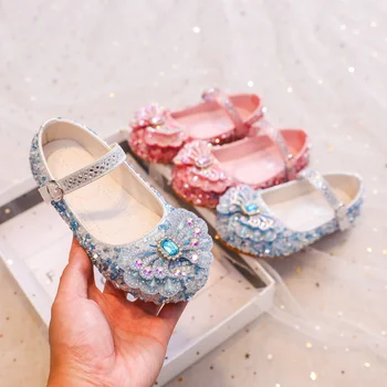 2023 Момичета сладки кожени единични обувки с папийонка Детски детски блясък Мери Джейнс принцеса мека за парти сватба танц подарък