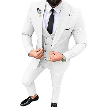 2023 Мъжки костюми за сватбено тържество Бизнес и ежедневен костюм Peak Lapel 3 броя (Blazer + Vest + Pants)Slim Fit Costume Homme