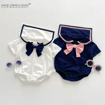 2023 Ново пристигане: Новородени бебета момичета цветен блок моряк яка BOW бодитаBow - перфектни летни дрехи на открито за бебе & дете