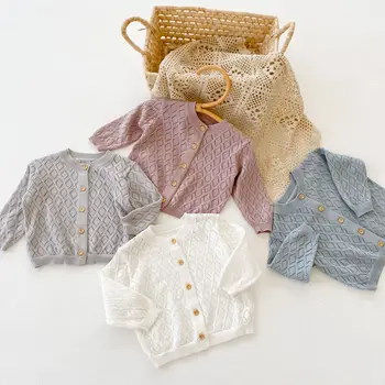 2023 Пролетно лято Бебе Момичета Слънцезащитна жилетка Дълъг ръкав плетена куха сладка тънка детска момиче палто Яке за бебета момичета
