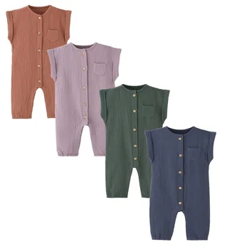 2024 Бебешки гащеризон Летен марлен костюм без ръкави Меки тънки дрехи за новородени Пижами Боди & Едно парче облекло