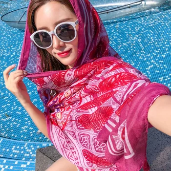 2024 Нова мода жени Boho флорални дълъг шал врата причинно-следствена обвивка дама плаж шал големи меки откраднати шалове един размер за момичета