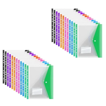 24Pack A4 пластмасова папка за файлове, разширяема A4 разширяема перфорирани джобове за A4 папки, с Snap затваряне и етикет джоб