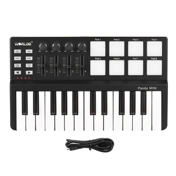 25-клавишна MIDI контролна клавиатура Мини портативна USB клавиатура MIDI контролер с 25 скоростни чувствителни клавиши 8 RGB подложка с подсветка