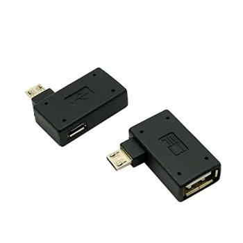 2pcs / партида 90 градуса наляво и надясно ъглови микро USB 2.0 OTG хост адаптер с USB захранване за мобилен телефон & таблет