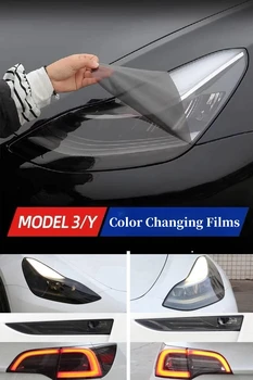 2PCS преден фар кола стайлинг декорация стикер за Tesla модел 3 Y 2016-2023Accessories TPU черни фарове протектор филм
