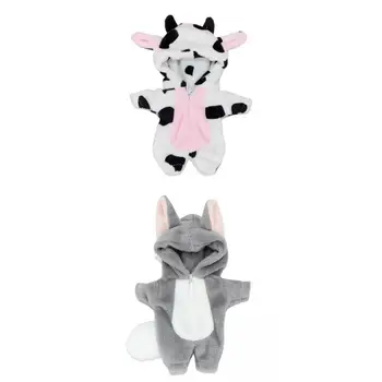 2pcs сладък крава и вълк животински костюм дрехи облекло за OB11 1/12 BJD кукла 4.3 инча (11 см) Аксесоари за играчки за фигури