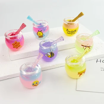 2бр/комплект Къща за кукли миниатюрни флуоресцентни прозрачни мед буркан симулация мед с мед стик модел DIY игра къща декор