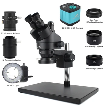 3.5X-90X тринокулярен микроскоп метален стерео микроскоп комплект 48MP HDMI USB микроскопска камера с 56 LED светлинна стойка за ремонт на печатни платки
