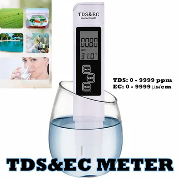 3 В 1 TDS EC метър Температура Цифров LCD тестер Писалка Филтър за чистота на водата 4Различни режими Тестване на водомери Тестер за ниво на писалката