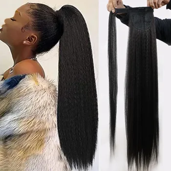 34 инча синтетични дълги плетени конска опашка коса разширения за жени черен кафяв пони опашка с коса въже висока температура влакна