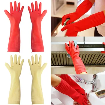 38см Трайни ръкавици за пране Гумени ръкавици за многократна употреба Дълги гумени ръкавици Миене на съдове Почистващи ръкавици за кухня Градинарство VC