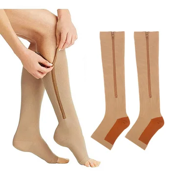 3Pairs компресия чорапи за мъже/жени спортен натиск дълго колоездене чорапи цип професионален крак подкрепа дебели Sockings