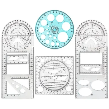 4 бр. Многофункционални геометрични инструменти за рисуване на линийка Комплект пластмасови линийки Математика Измерване на кръга Рисуване Линийки