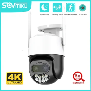 4K 8MP 2.8+12mm двоен обектив WiFi Smart PTZ IP камера 8X хибридно увеличение Проследяване на човешкото откриване Type-C видеокамера за наблюдение