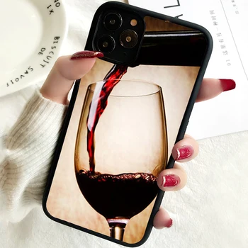 5 5S SE 2020 Калъф за телефон за iPhone 6 6S 7 8 PLUS X XS XR 11 12 13 MINI 14 PRO MAX Гумена елегантна чаша за червено вино Сладък
