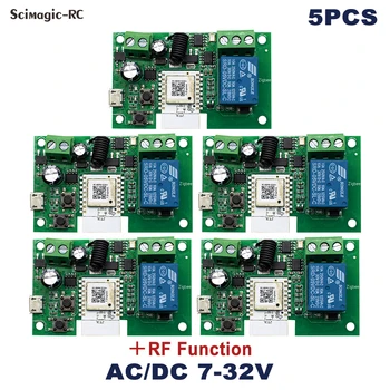 5pcs Zigbee Smart Light Switch модул Работа с Alexa Google Assistant Tuya Smart Life DC 12/24/32V AC 220V RF433 Получаване