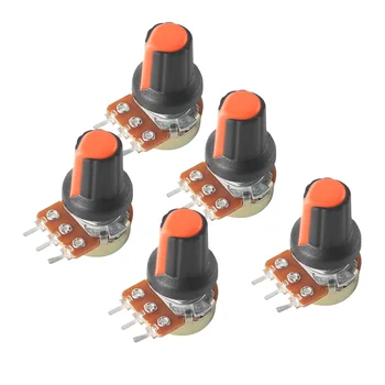 5Set WH148 Линеен ротационен конусен потенциометър с оранжеви AG2 копчета 3Pin 1K-1M Ohm Променливи резистори 15mm Гайки и шайби на вала