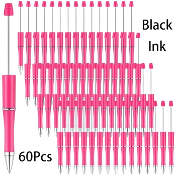 60 бр. пластмасови пера мъниста черно мастило химикалка DIY топчета писалка за жени деца подаръци училище офис консумативи