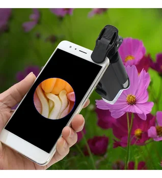 60X-100X джобен микроскоп Magnifer Loupe увеличение мобилен телефон клип джоб лупа LED UV светлина бижута лупа