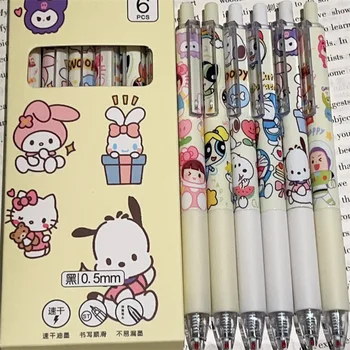 6Pcs Hello Kitty Sanrio Неутрална писалка Kawaii Сладък Kuromi Моята мелодия Cinnamoroll Pochacco топка писалка натискане на писалката подарък за рожден ден