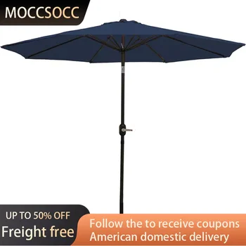 9-Foot Patio Umbrella - Push-Button Tilt and Crank Handle - Алуминиев полюс и полиестерен сенник - Navy Blue Freight Free