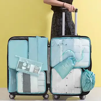 9Pcs / Set пътуване чанта за съхранение куфар дрехи организатор чанта съхранение случаи преносим багаж организатор дрехи обувки спретнат торбичка