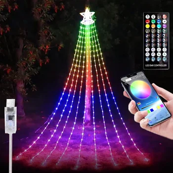 9X2.8M Контрол на приложението Коледна водопадна светлина Външно дистанционно 305 LED Smart Коледа звезда светлини RGB сватба фея низ светлина