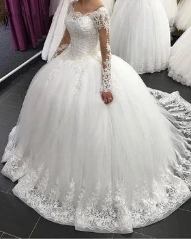 ANGELSBRIDEP Елегантна бална рокля с дълги ръкави Сватбени рокли с дантелени апликации Булчински рокли Vestidos de Novia