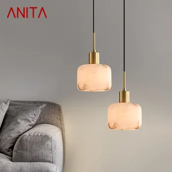 ANITA модерен месинг висулка светлина просто творчески мрамор висящи лампа LED полилей за дома трапезария спалня нощно шкафче