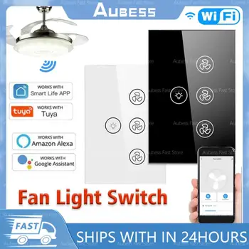 AUBESS Smart Home Wifi Fan Light Switch US Ceiling Fan Lamp Switch Tuya Speed Control работи с Alexa Google