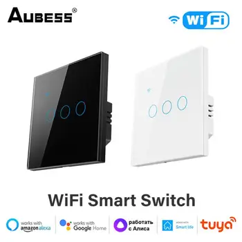 Aubess WiFi Smart Switch 1/2/3/4 Gang US / EU Light Switch Нуждаете се от неутрален проводник Tuya Smart Life APP Control Support Alexa Google Home